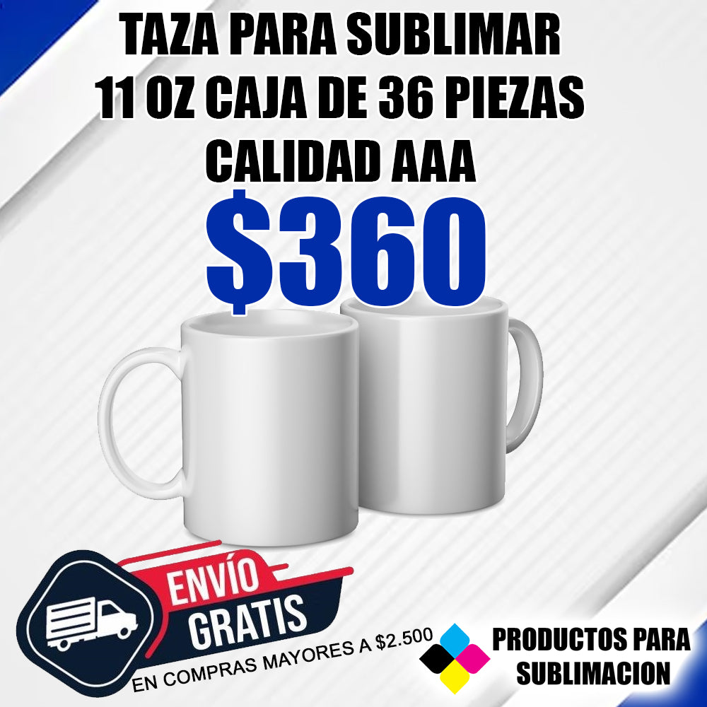 TAZA PARA SUBLIMAR BLANCA 11oz CAJA DE 36 PIEZAS