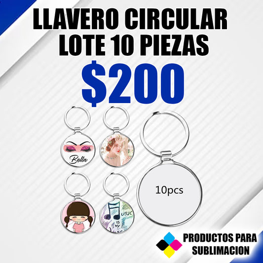 LLAVERO CIRCULAR PARA SUBLIMACION LOTE 10 PIEZAS