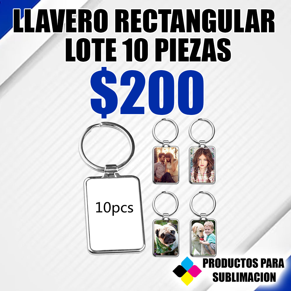 LLAVERO RECTANGULAR PARA SUBLIMACION LOTE 10 PIEZAS